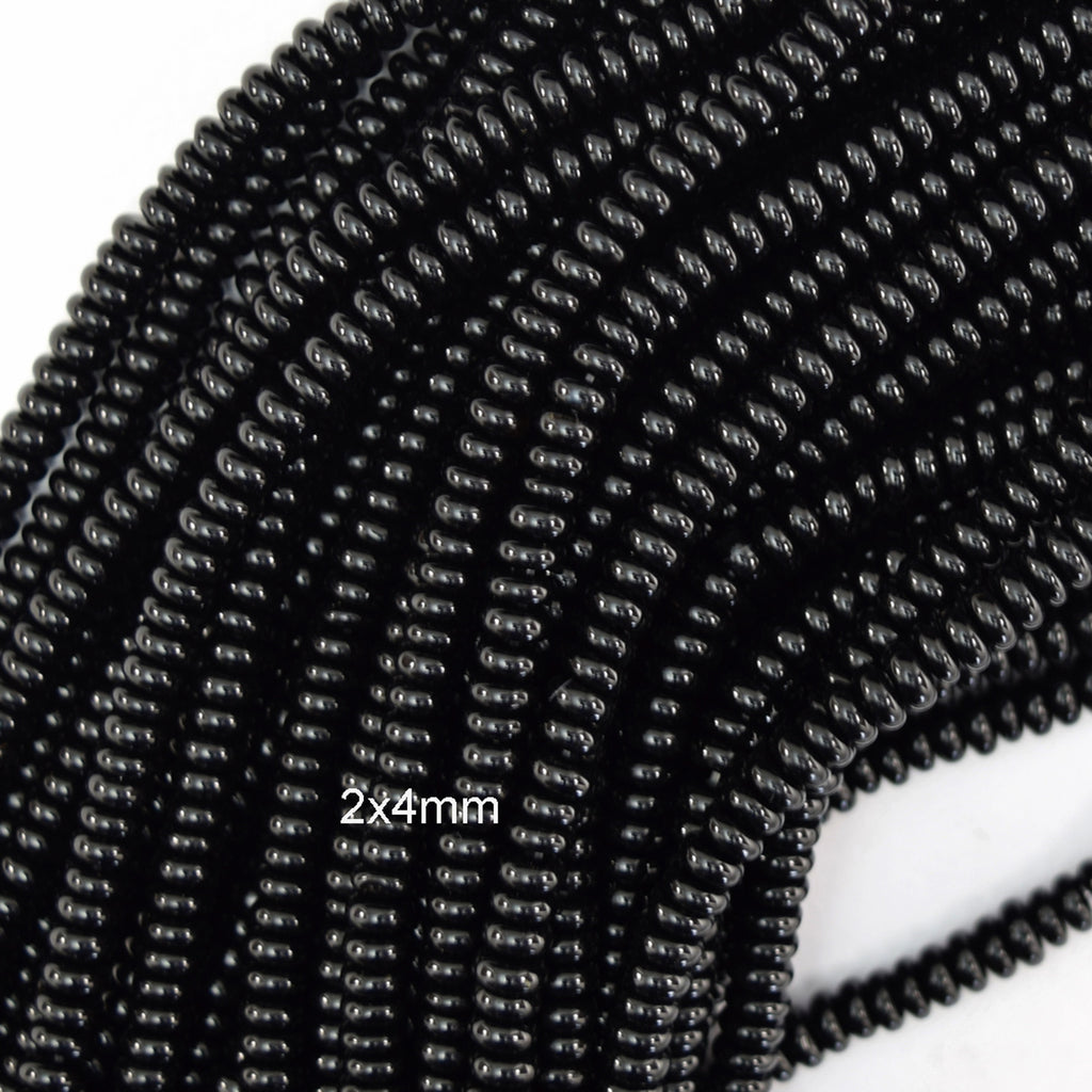 AA Black Onyx Rondelle Button Beads Gemstone 15" Strand 4mm 6mm 8mm 10mm 12mm - Eagle Beadz