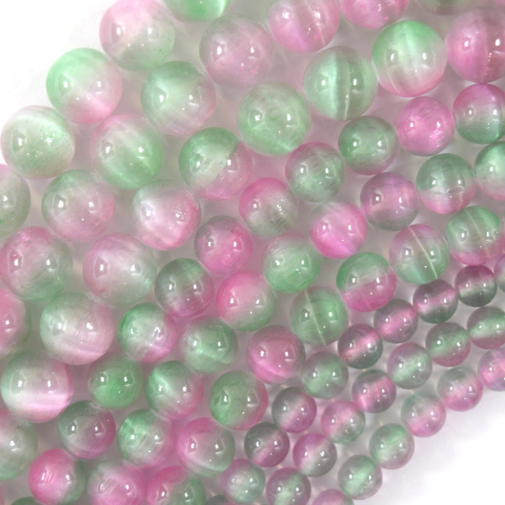 Genuine Pink Green Selenite Round Beads Gemstone 15.5" Strand 6mm 8mm 10mm