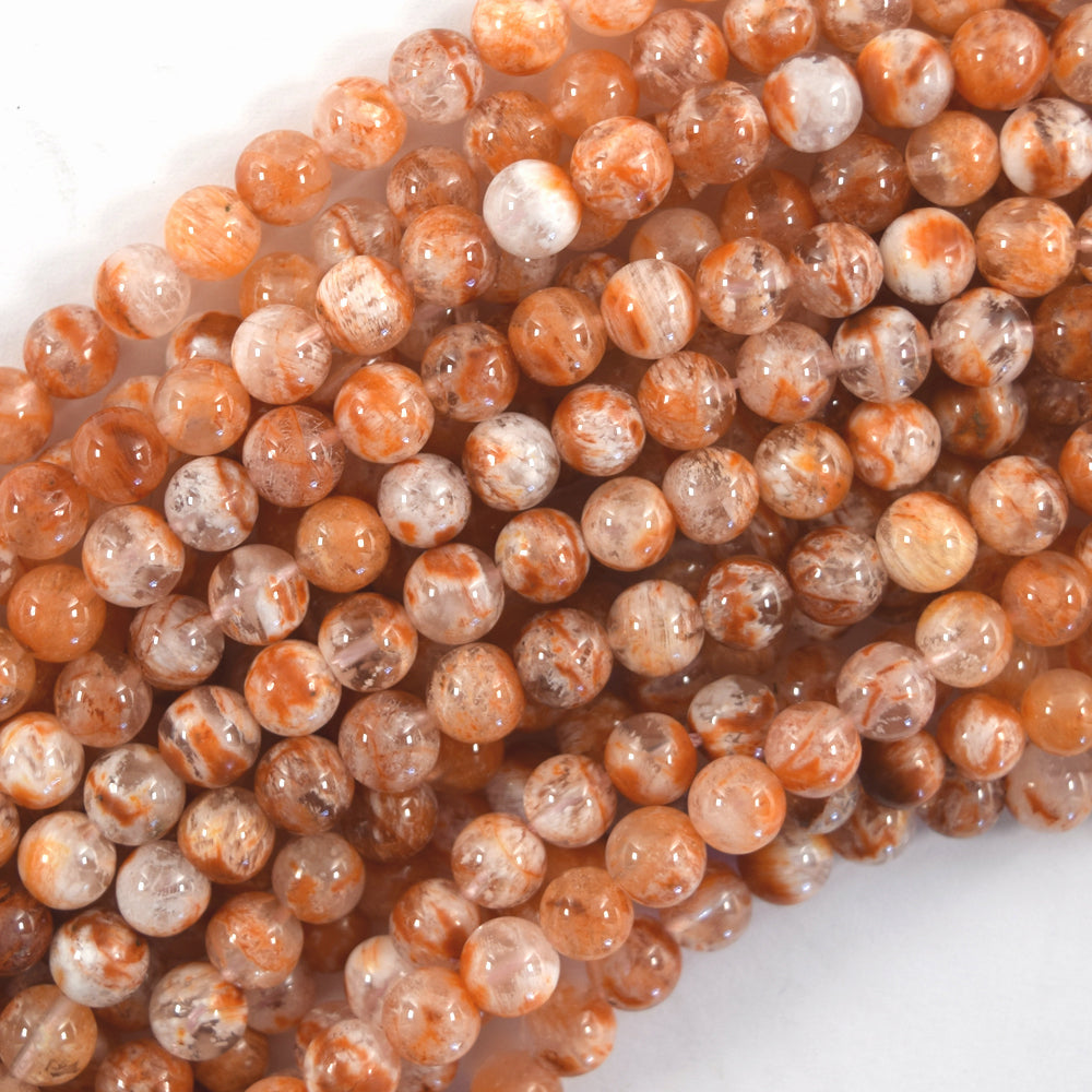 AA Natural Orange Peach Phantom Lodalite Quartz Beads 15.5
