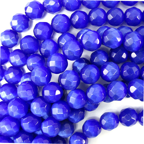 8mm Faceted Cats Eye Round Beads Gemstone 14" Strand Pink Blue Brown Olive
