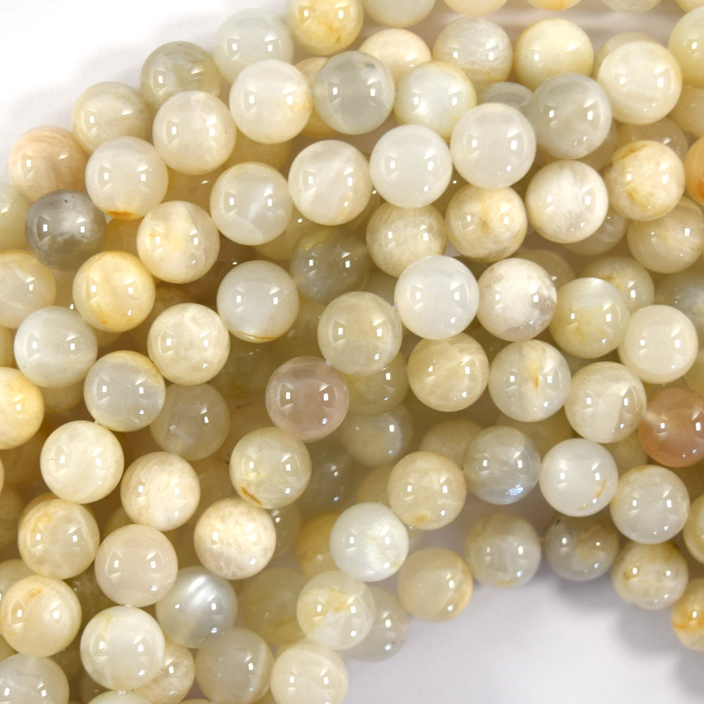 Natural Beige White Moonstone Round Beads Gemstone 15" Strand 6mm 8mm 10mm S3