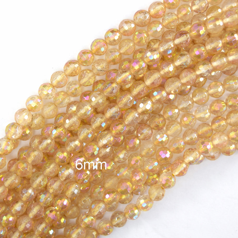 Mystic Titanium Faceted Yellow Citrine Round Beads 15