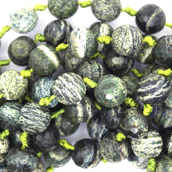 10mm natural faceted green zebra jasper round beads 14