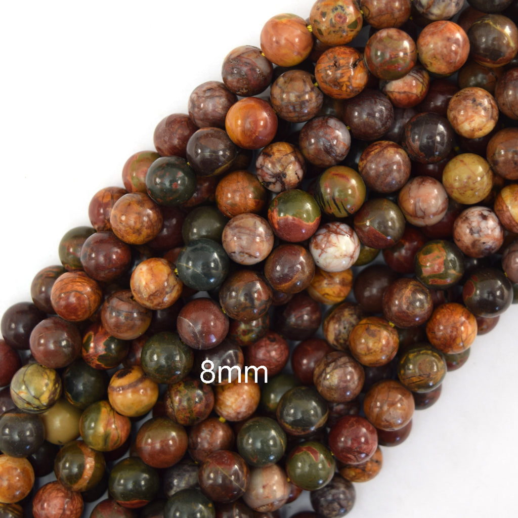 Natural Red Creek Picasso Jasper Round Beads 15" Strand 4mm 6mm 8mm 10mm 12mm