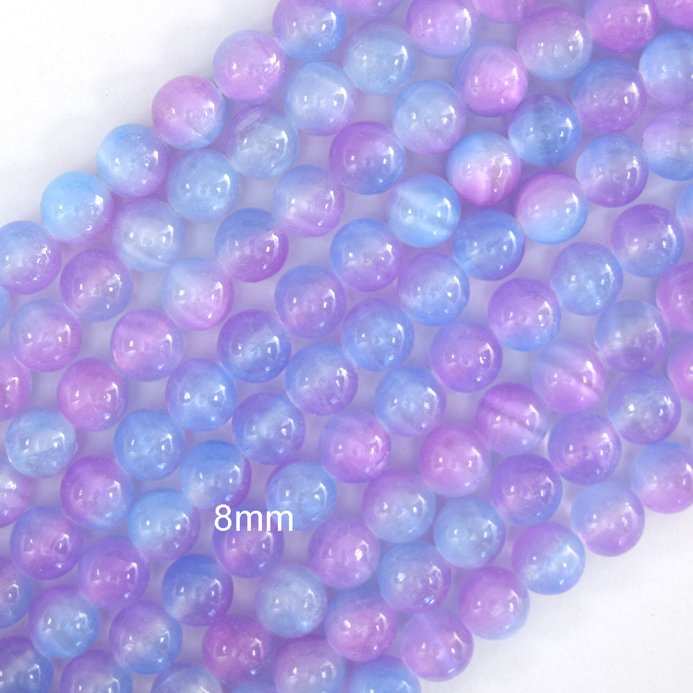 Genuine Blue Purple Selenite Round Beads Gemstone 15.5" Strand 6mm 8mm 10mm