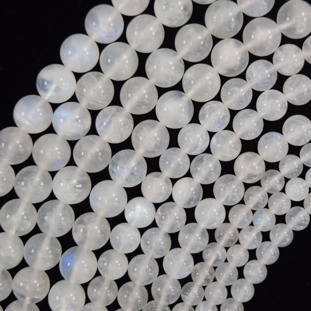 AA Natural Blue Flash White Moonstone Round Beads 15.5" Strand 6mm 8mm 10mm S4