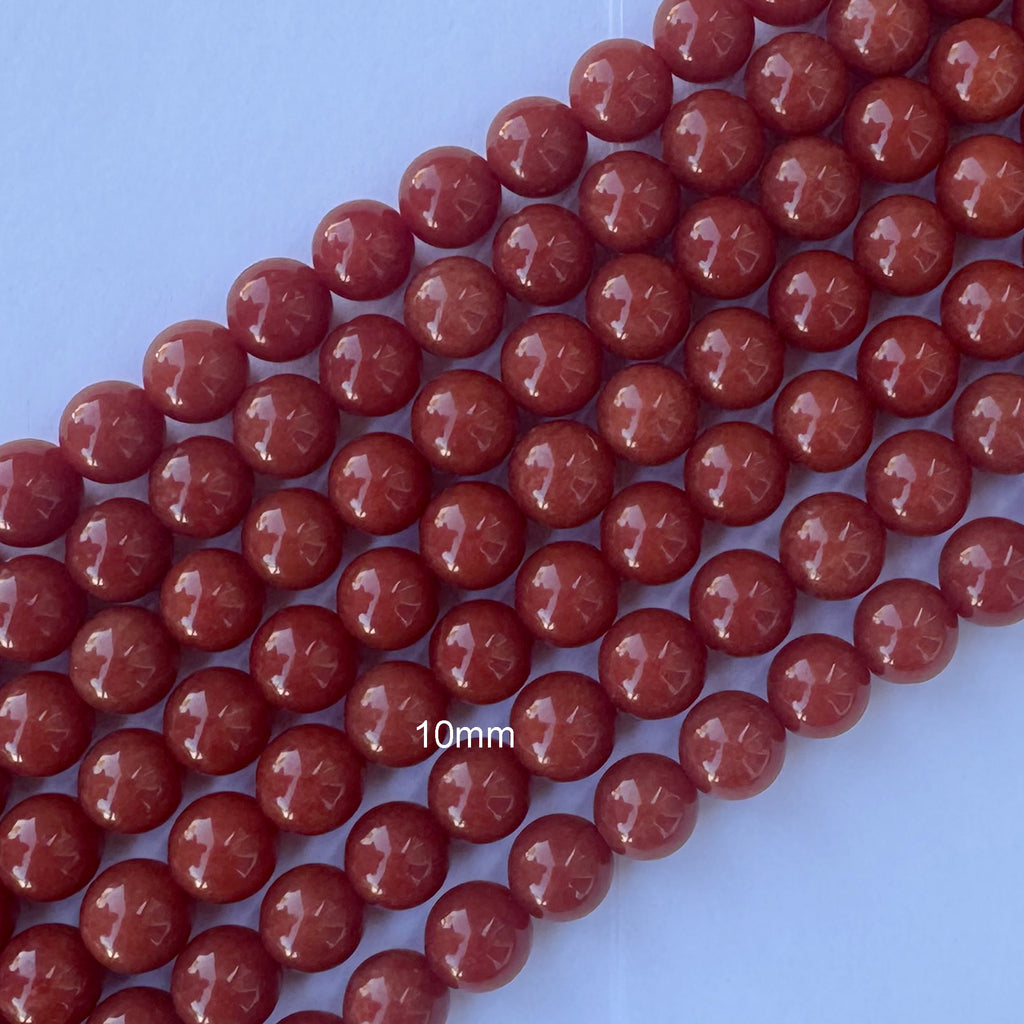 Orangish Red Colored Jade Round Beads Gemstone 15" Strand 6mm 8mm 10mm
