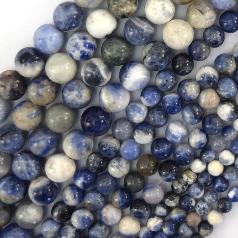 Natural White Blue Sodalite Round Beads Gemstone 15" Strand 4mm 6mm 8mm