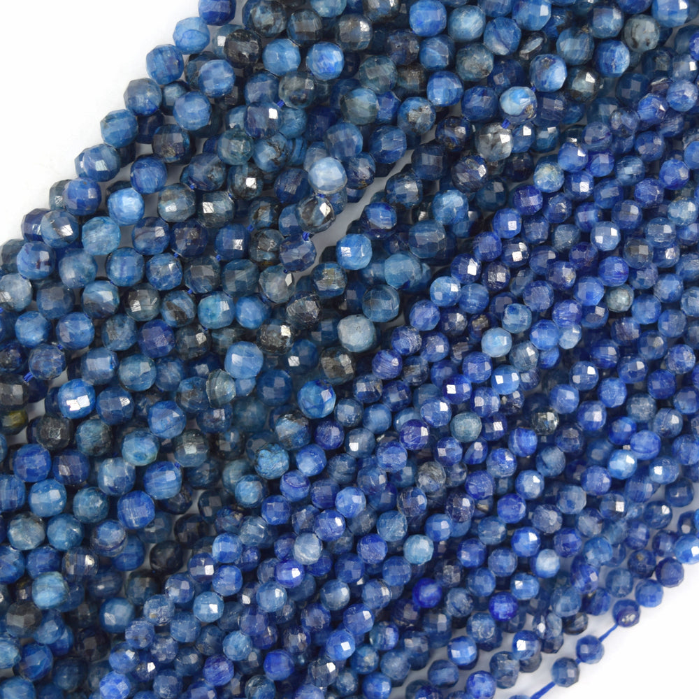 AA Faceted Blue Kyanite Round Beads Gemstone 15.5" Strand 3mm 4mm