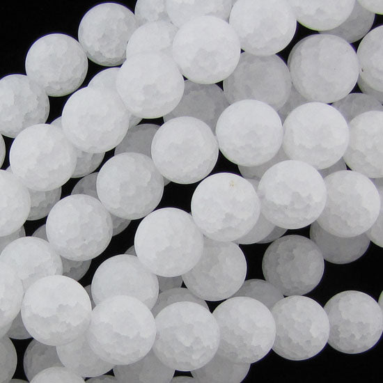 Matte White Cracked Crystal Round Beads Gemstone 15" Strand 6mm 12mm 14mm 15mm