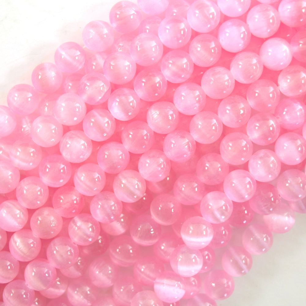 Genuine Pink Selenite Round Beads Gemstone 15.5" Strand 6mm 8mm 10mm