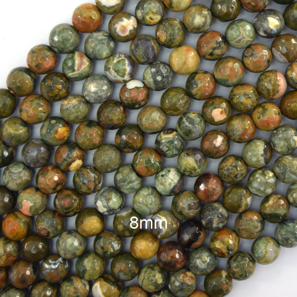 Natural Faceted Rainforest Green Rhyolite Round Beads 15" 4mm 6mm 8mm 10mm
