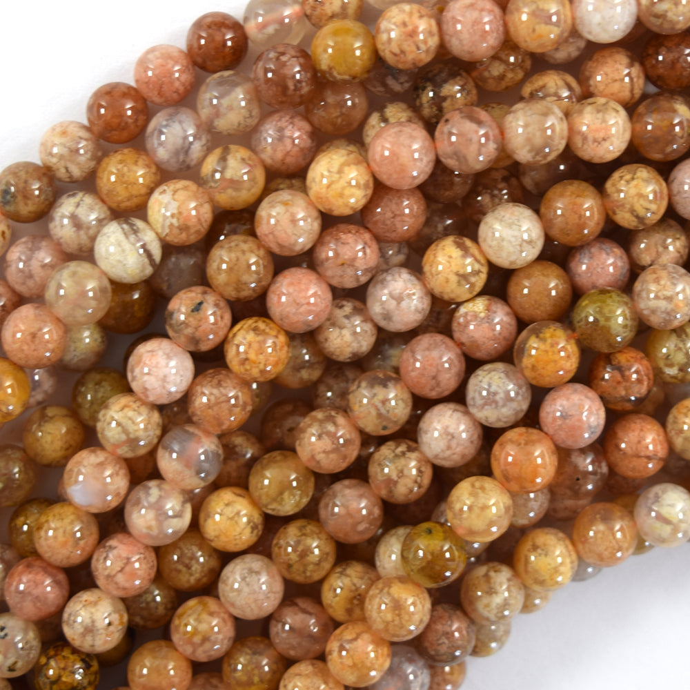 Natural Cherry Blossom Sakura Agate Round Beads 15