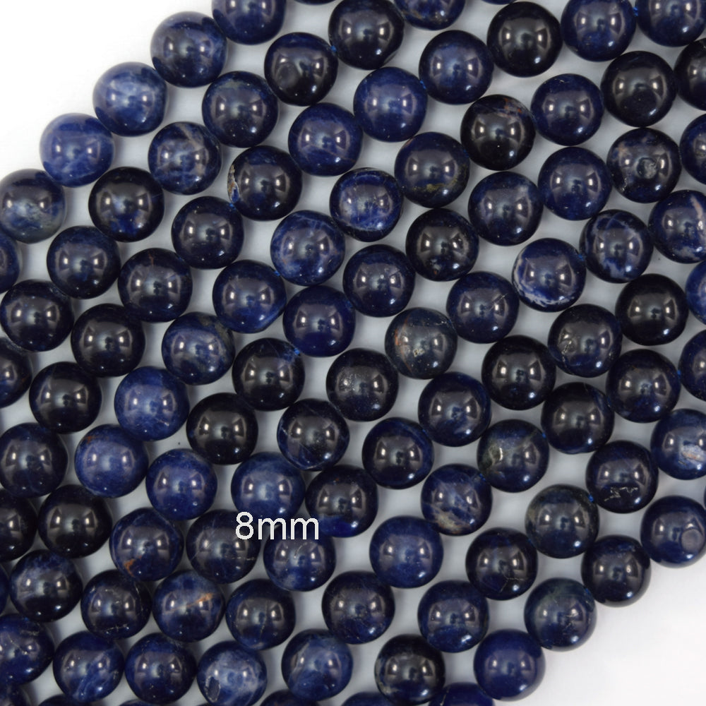AA Natural Blue Sodalite Round Beads Gemstone 15" Strand 6mm 8mm