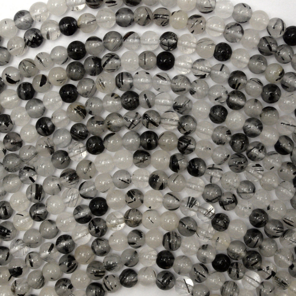 Natural Black Rutilated Quartz Round Beads 15.5" Strand S1 6mm 8mm 10mm