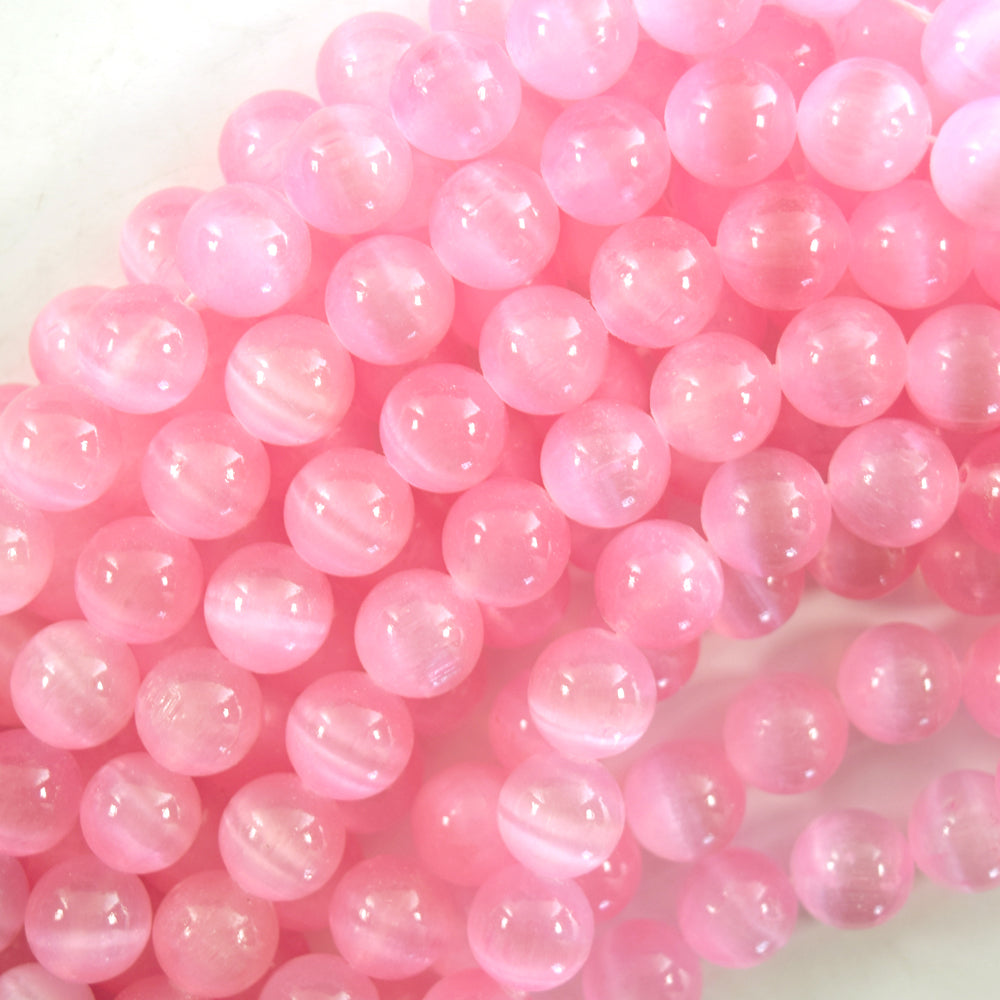 Genuine Pink Selenite Round Beads Gemstone 15.5" Strand 6mm 8mm 10mm