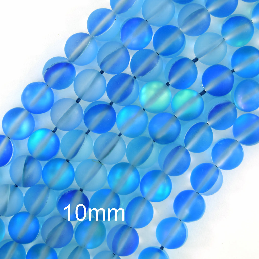 Mystic Aura Matte Light Blue Quartz Round Beads Gemstone 15" Strand 8mm 10mm