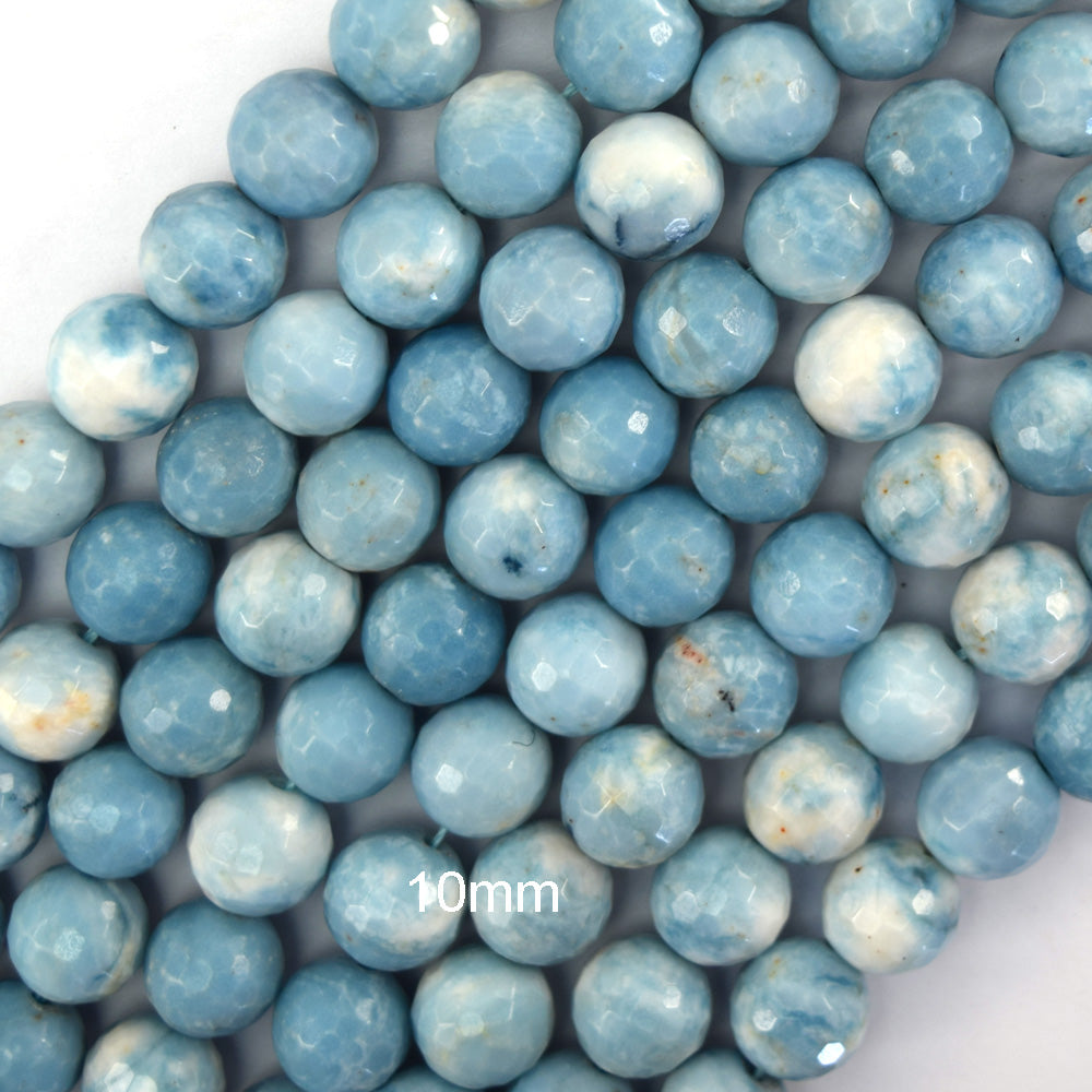 Faceted Blue Larimar Quartz Round Beads 15" Strand 6mm 8mm 10mm 12mm