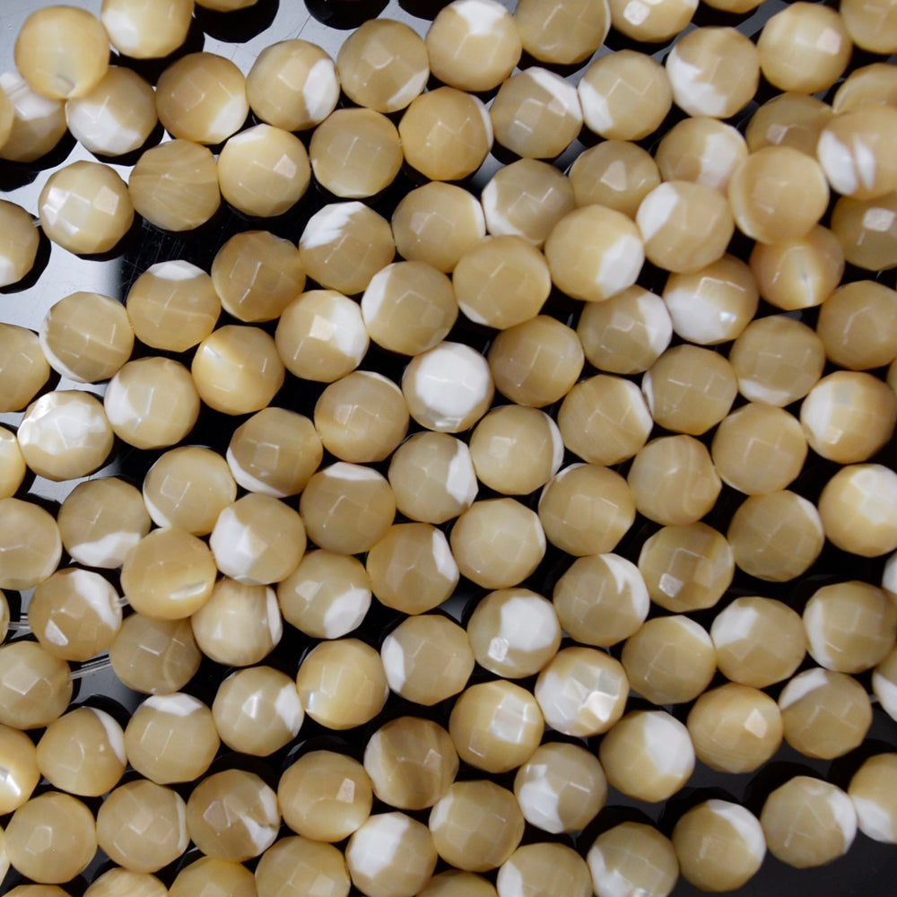 Natural Faceted Mother of Pearl MOP Round Beads 15.5" Strand 4mm 6mm 8mm 10mm