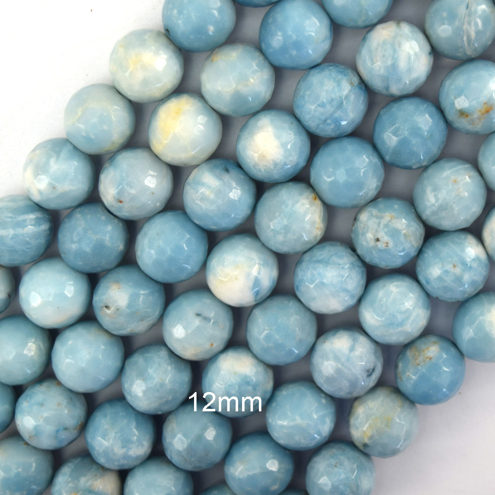 Faceted Blue Larimar Quartz Round Beads 15" Strand 6mm 8mm 10mm 12mm