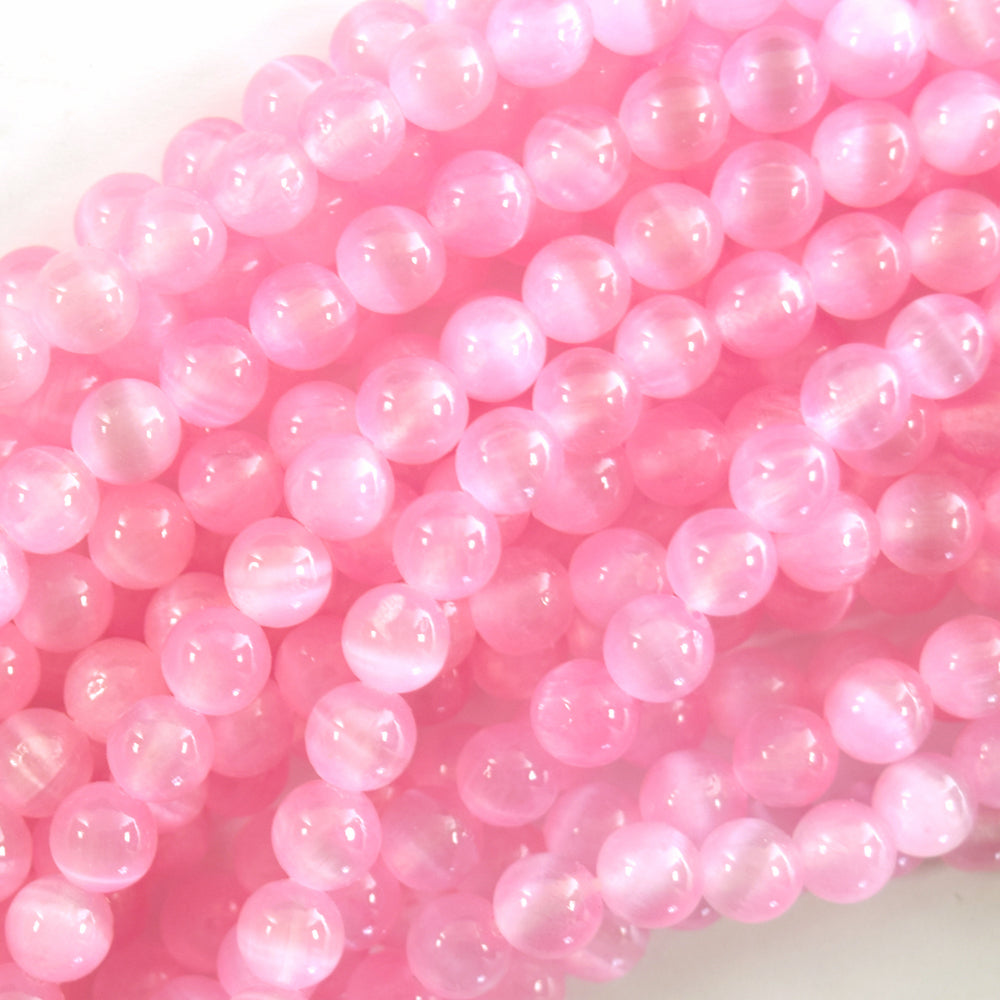 Genuine Pink Selenite Round Beads Gemstone 15.5" Strand 6mm 8mm 10mm