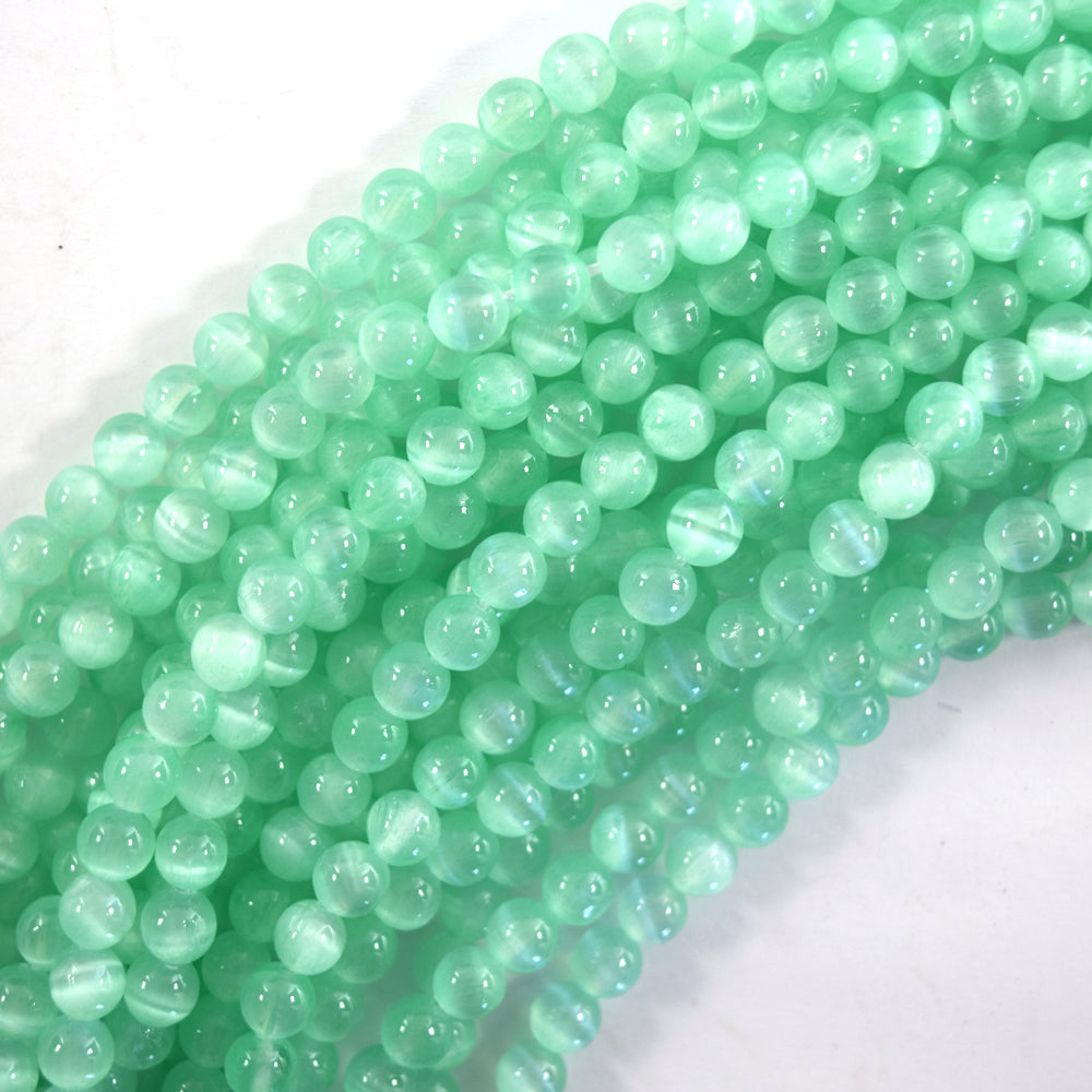 Genuine Green Selenite Round Beads Gemstone 15.5