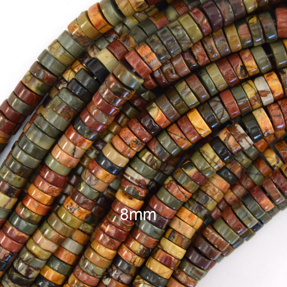 Natural Multicolor Picasso Jasper Heishi Disc Beads 15.5" Strand 4mm 6mm 8mm