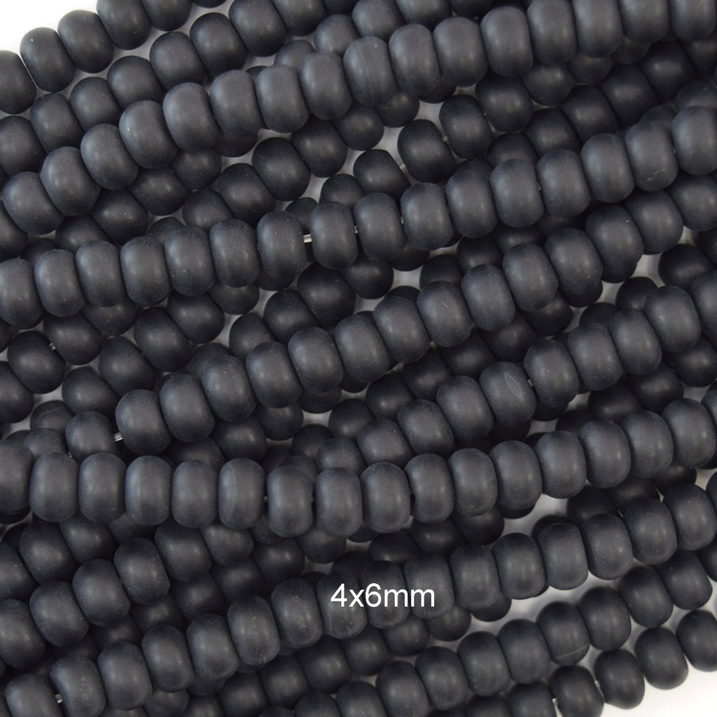 AA Matte Black Onyx Rondelle Button Beads Gemstone 15.5" Strand 4mm 6mm 8mm