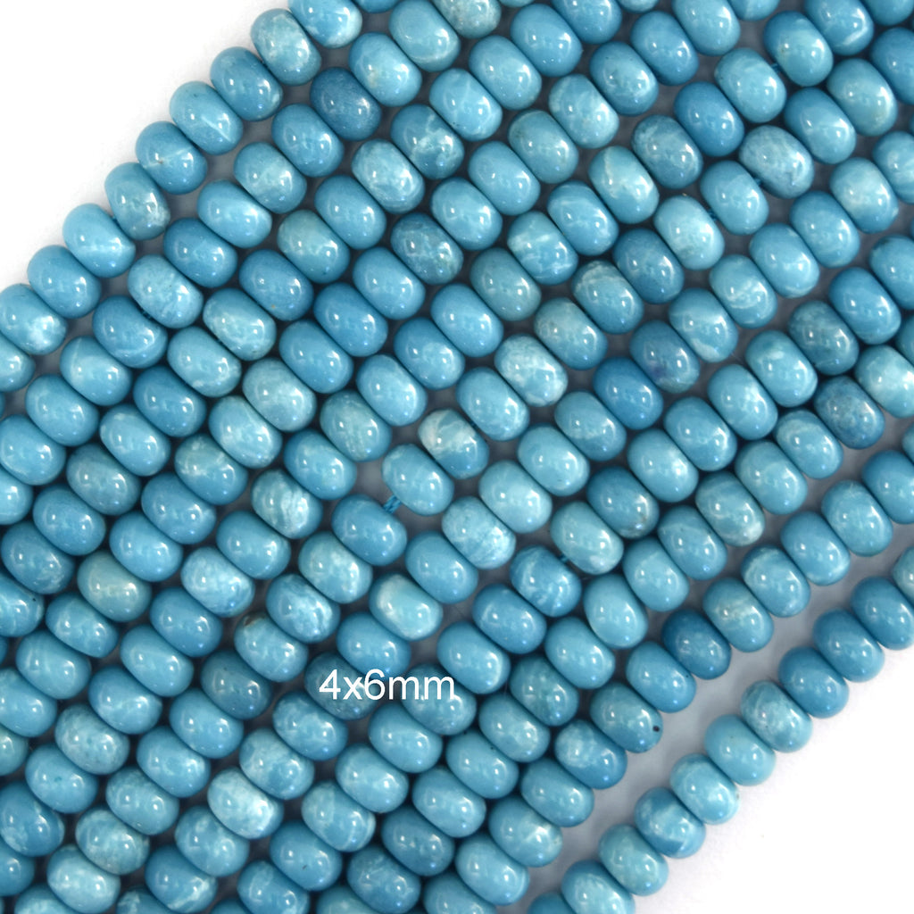 Blue Larimar Quartz Rondelle Button Beads Gemstone 15" Strand 4mm 6mm 8mm 10mm