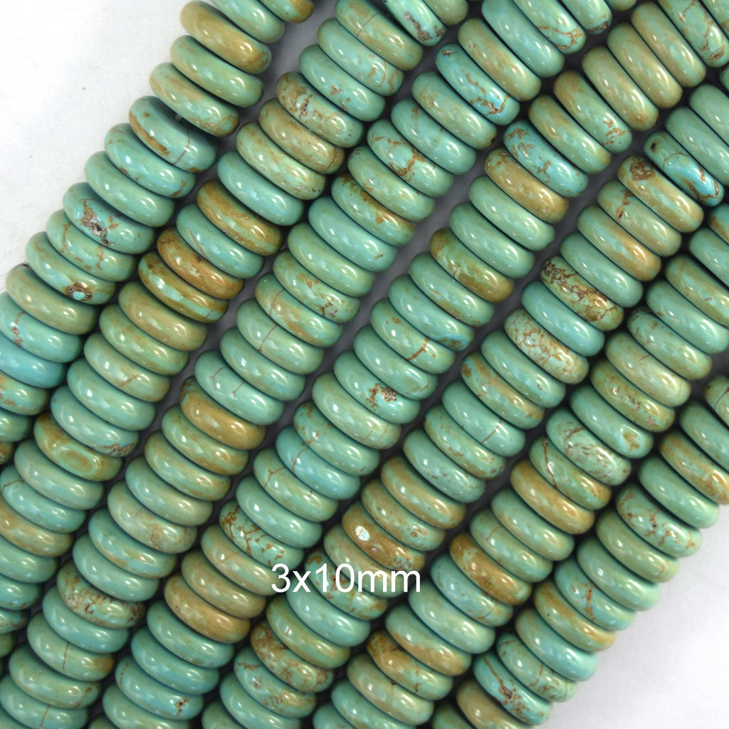 Greenish Blue Turquoise Rondelle Button Beads 15" Strand 6mm 8mm 10mm 12mm - Eagle Beadz