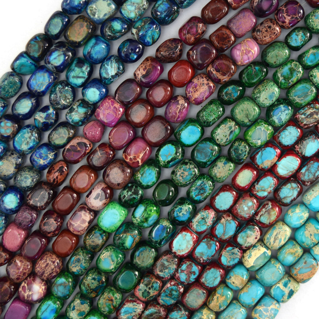 5x7mm Sea Sediment Jasper Pebble Nugget Beads 15" Strand Blue Red Green Purple