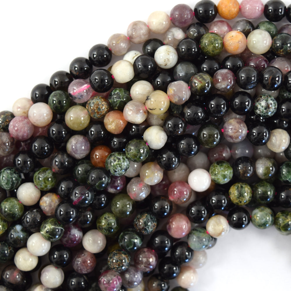 Natural Watermelon Tourmaline Round Beads 15.5" Strand 4mm 6mm 8mm 10mm S1