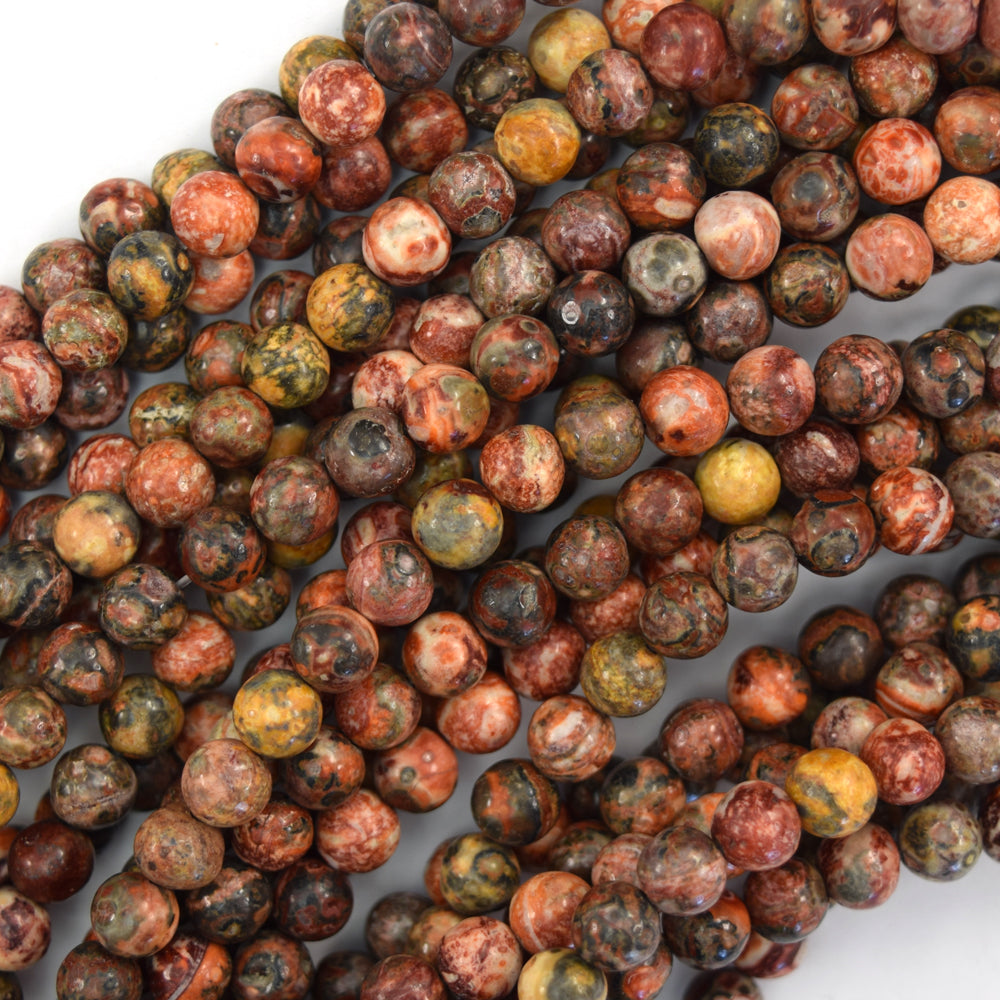 Natural Red Leopard Skin Jasper Round Beads 15