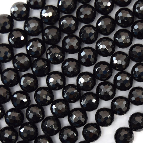 AA Natural Faceted Black Spinel Rondelle Button Beads 15.5" Strand 3mm 4mm