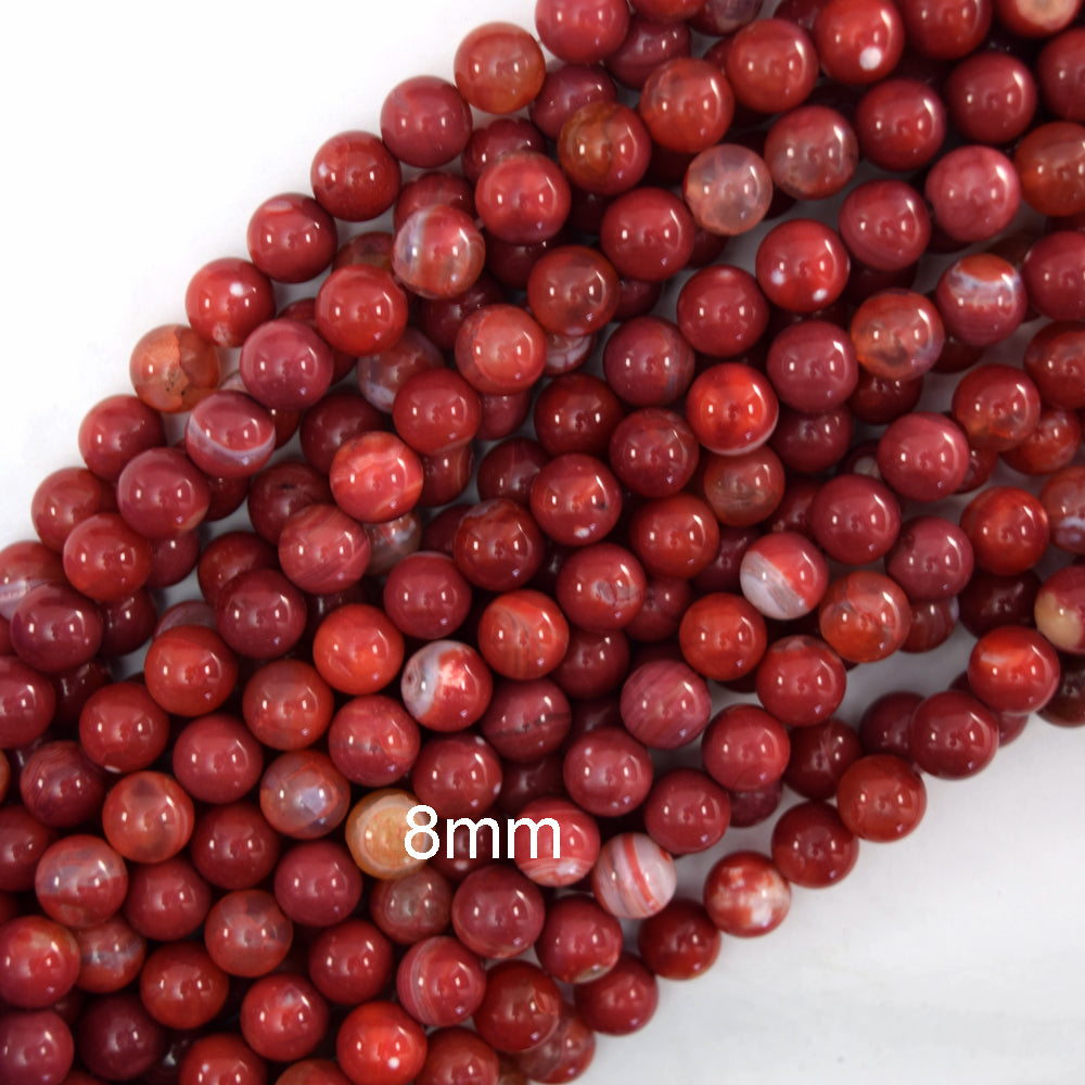 Red Fire Agate Round Beads Gemstone 15" Strand 6mm 8mm 10mm