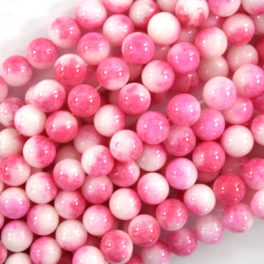 Malaysia Magenta Colored Jade Round Beads Gemstone 15" Strand 6mm 8mm 10mm