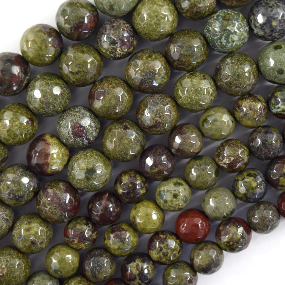 Natural Faceted Dragon Blood Jasper Round Beads Gemstone 14.5" Strand 8mm 10mm