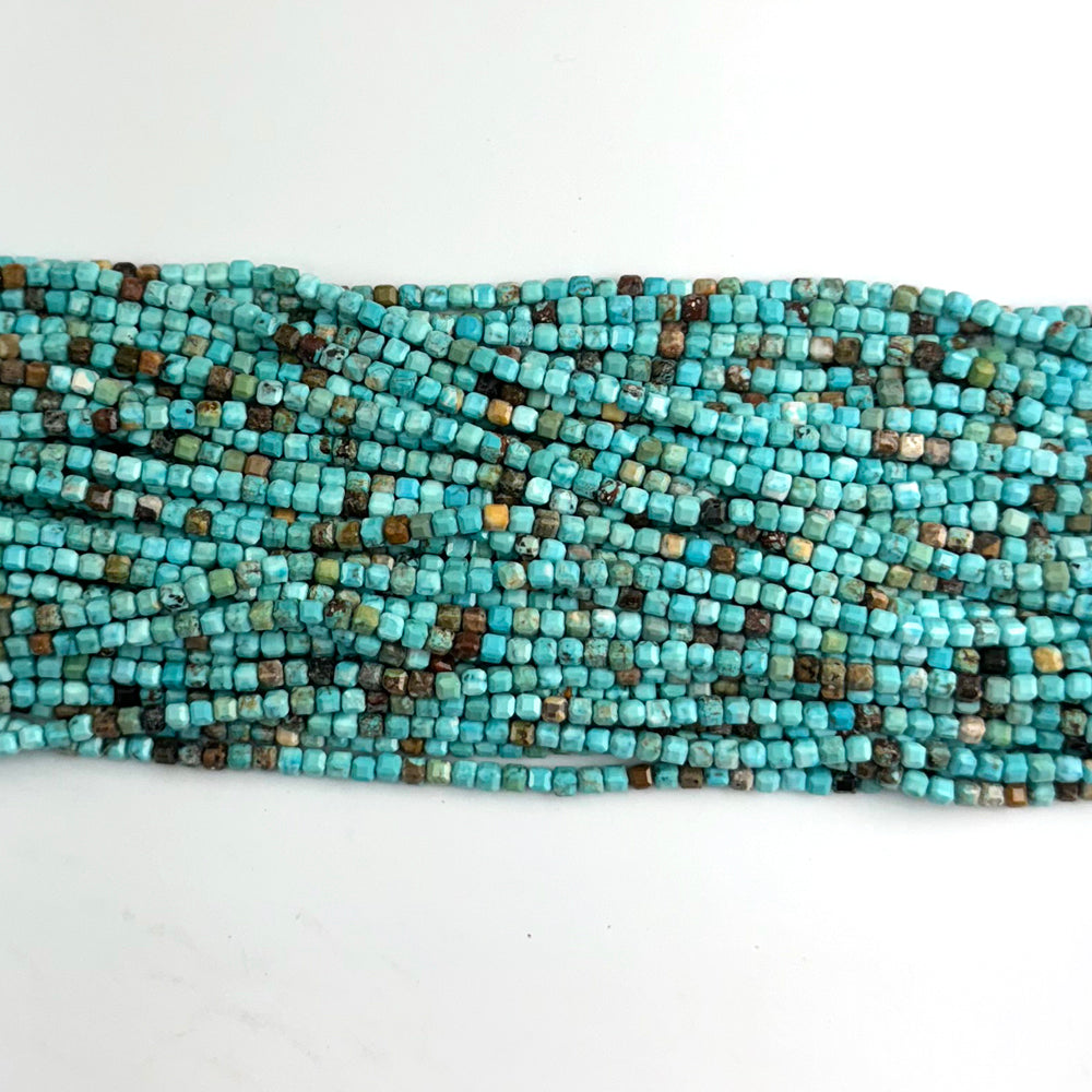 Faceted Blue Turquoise Cube Beads Gemstone 15.5
