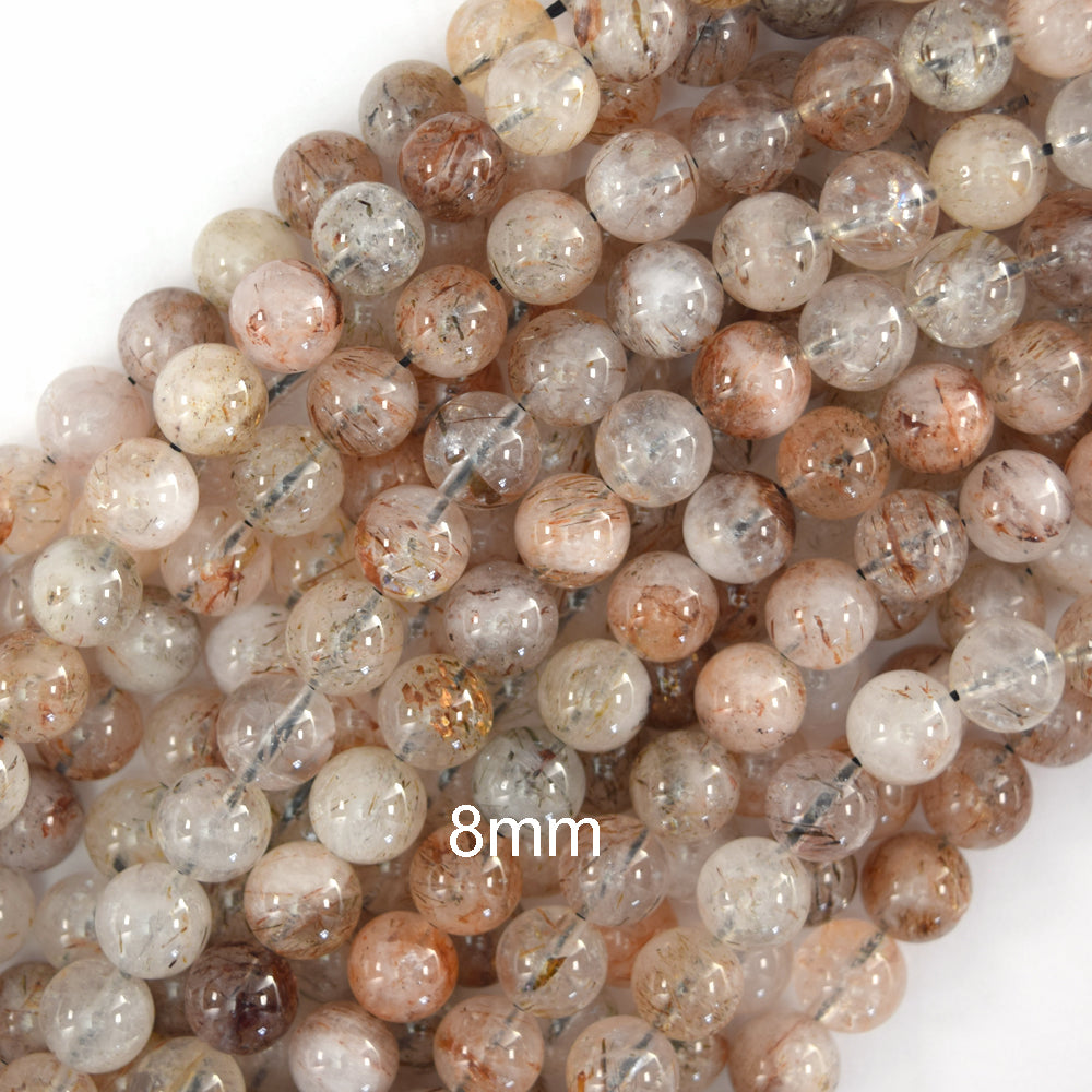 Natural Black Gold Super Seven Rutilated Quartz Round Beads 15" 6mm 8mm 10mm
