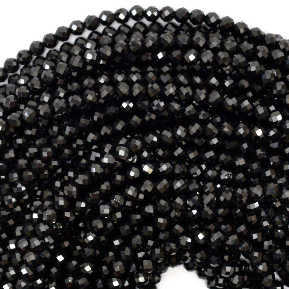 Natural Faceted Black Spinel Round Beads Gemstone 15.5" Strand 2mm 3mm 4mm