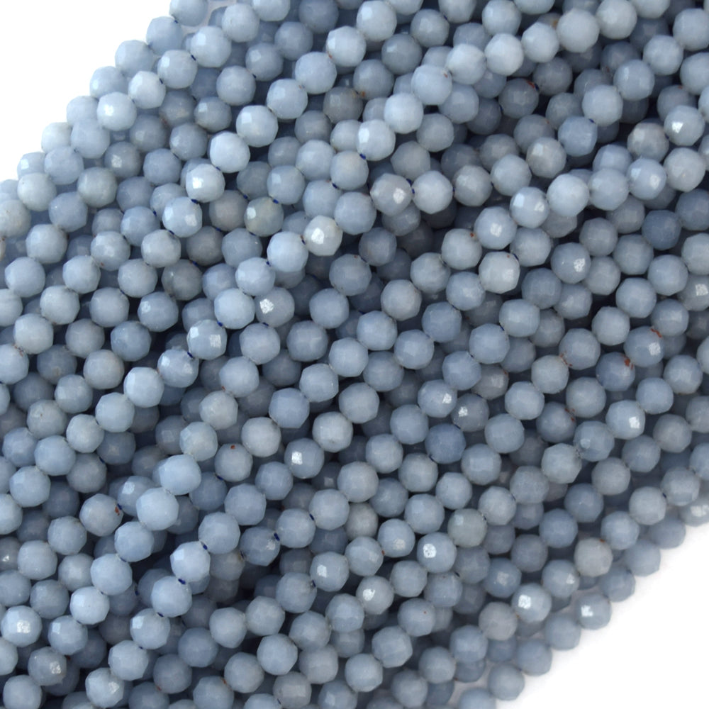 Natural Faceted Blue Angelite Round Beads Gemstone 15.5