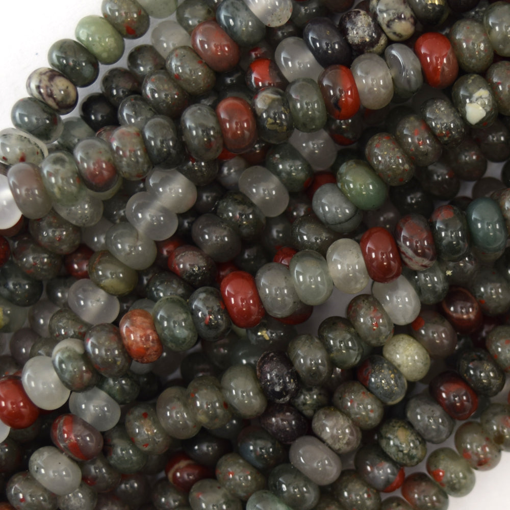 Natural African Blood Agate Rondelle Button Beads 15" Strand 2x4mm 4x6mm 5x8mm