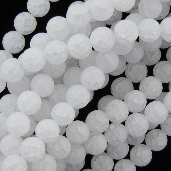 Matte White Cracked Crystal Round Beads Gemstone 15