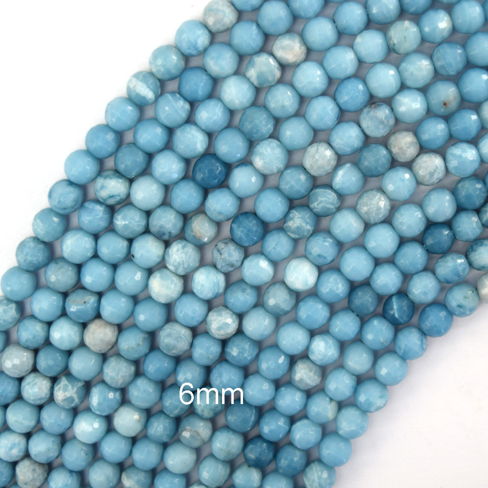 Faceted Blue Larimar Quartz Round Beads 15