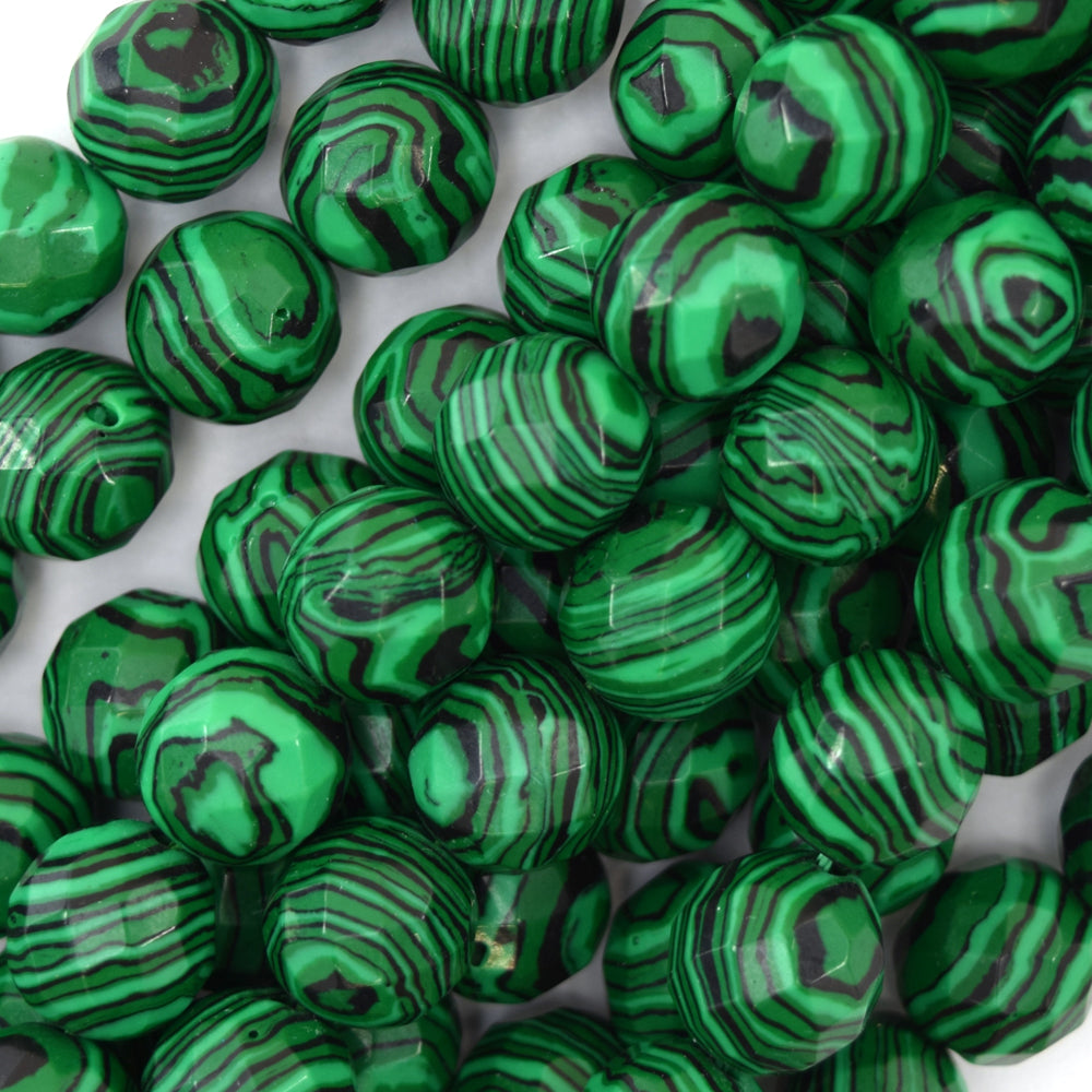 Faceted Synthetic Green Malachite Round Beads 15" Strand 6mm 8mm 10mm 12mm