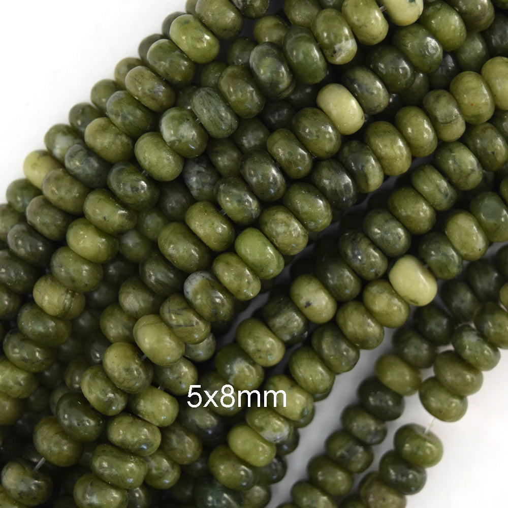 Natural Green Taiwan Jade Rondelle Button Beads Gemstone 15" Strand 6mm 8mm