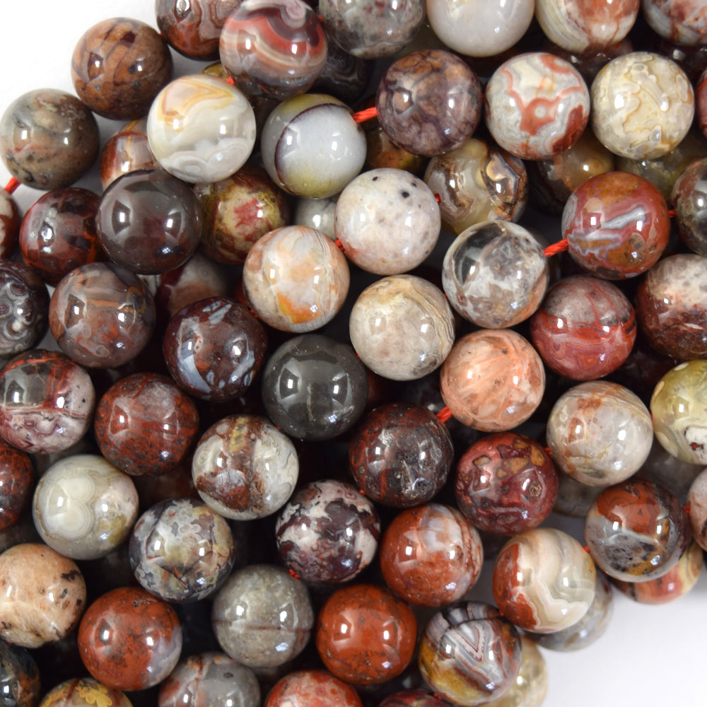 Natural Red Laguna Lace Agate Round Beads Gemstone 15" Strand 6mm 8mm 10mm S2