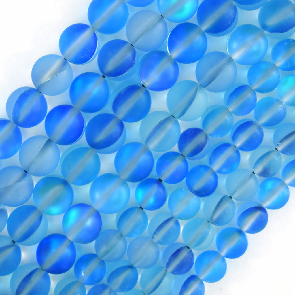 Mystic Aura Matte Light Blue Quartz Round Beads Gemstone 15