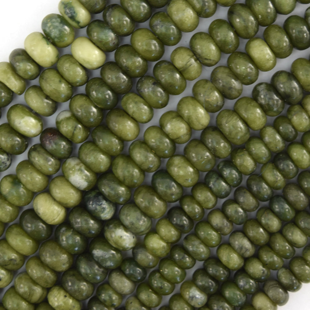 Natural Green Taiwan Jade Rondelle Button Beads Gemstone 15" Strand 6mm 8mm