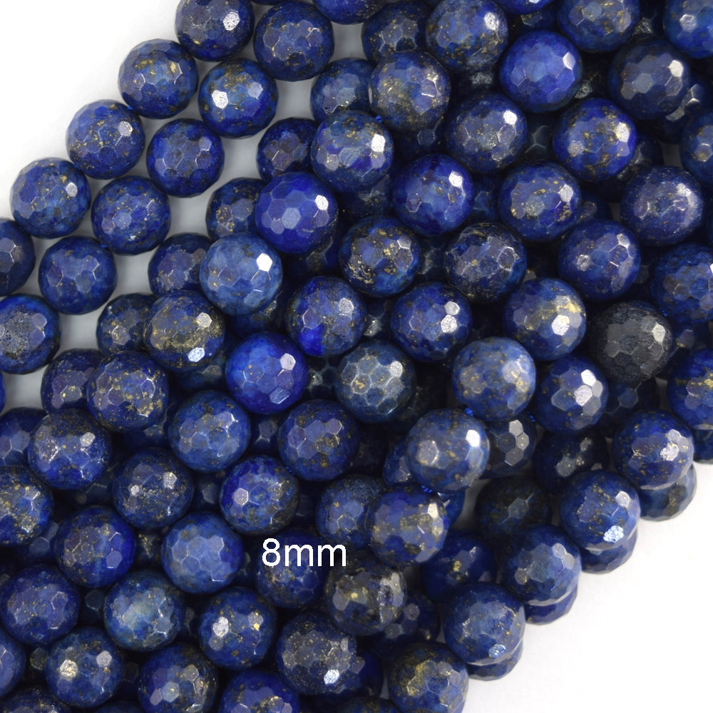Faceted Blue Lapis Lazuli Round Beads 15" Strand 2mm 3mm 4mm 6mm 8mm 10mm